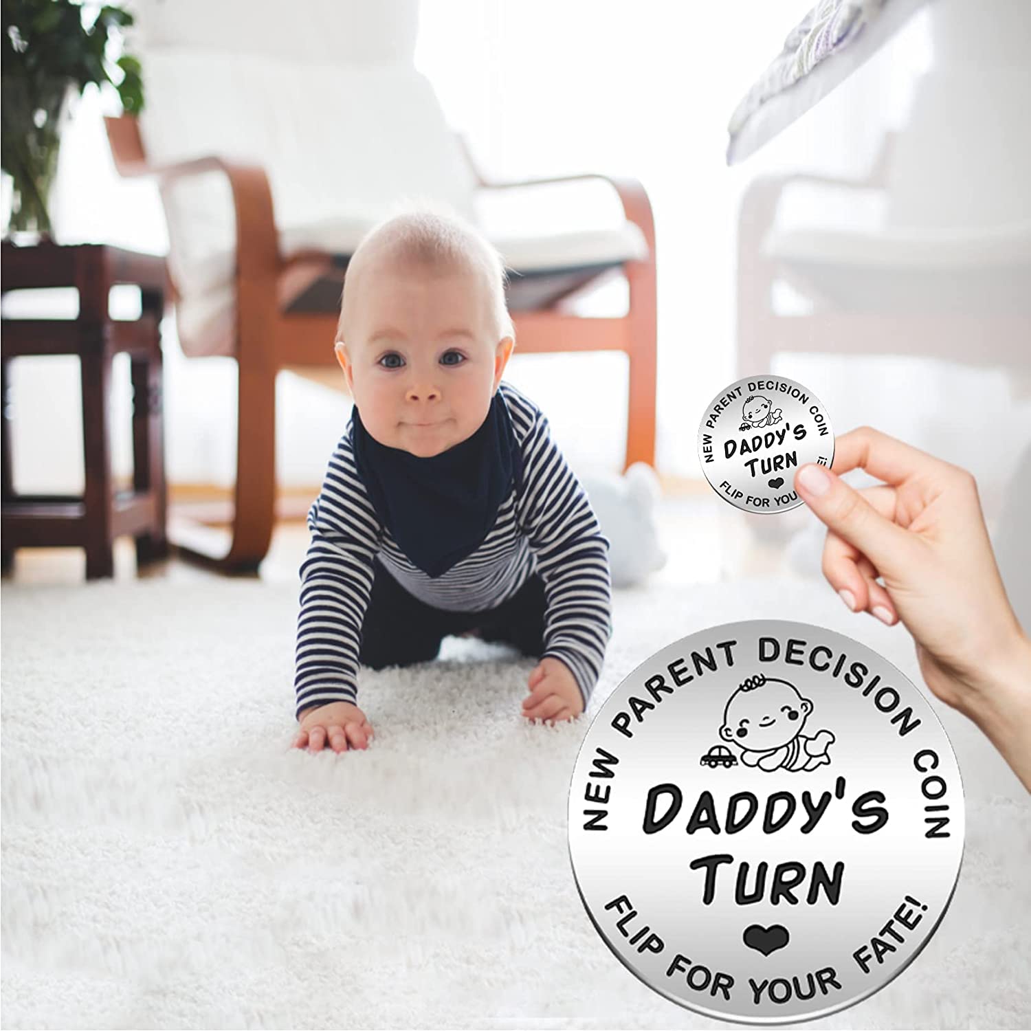 Moneta Divertente Per Neogenitori – Lancia E Decidi: Tocca A Papà O Mamma? Regalo Baby Shower In Acciaio Inox - 4