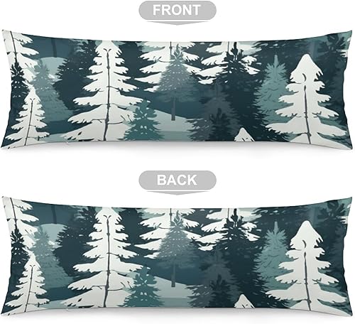 Miniatura 3 de Funda de almohada corporal con diseño de bosque nevado de invierno, pinos, escena, respaldo largo, funda protectora de almohada para feliz año