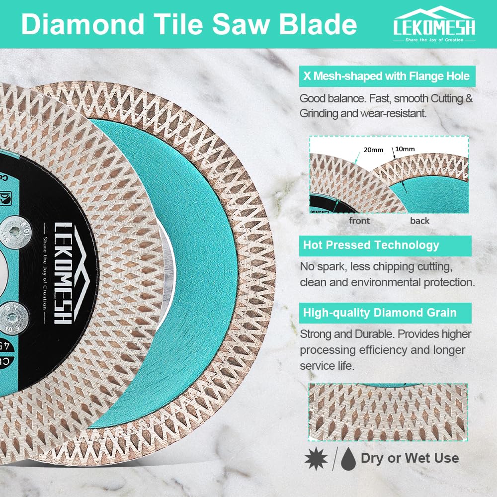 Discos Diamante 115MM para Porcelanico - Doble Cara Disco de Corte y Rectificado Diamante Ultrafino LEKOMESH para Cortar Esmerilar Cerámica Azulejos Mármol Granito,Rosca M14,X Malla