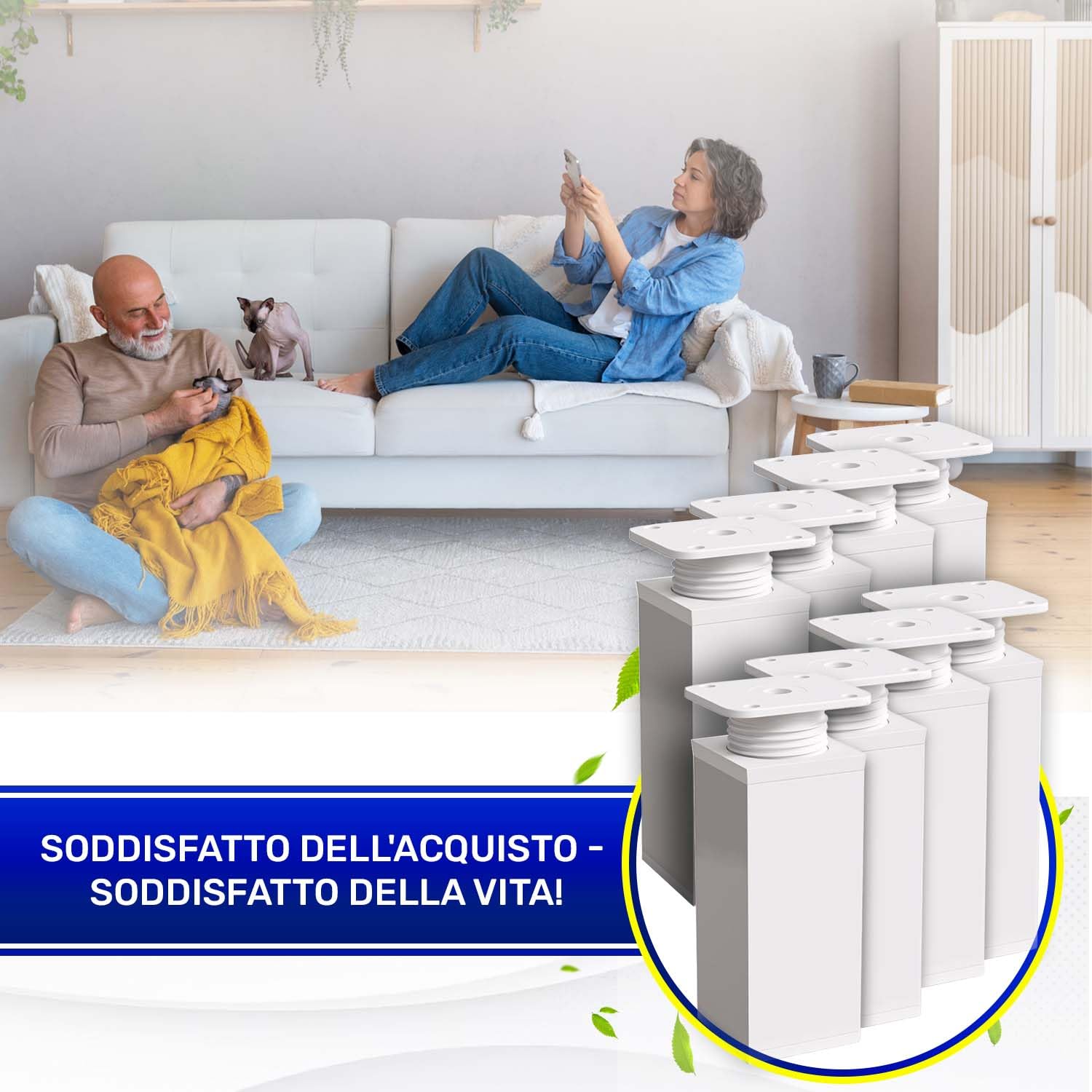MONTERAL 8 Pezzi Piedini per Mobili Regolabili 100 mm Estensibili a 107 mm Profilo 40x40 mm - Piedini Regolabili per Mobili di Colore Bianco Realizzata in Alluminio - Garanzia di 10 Anni