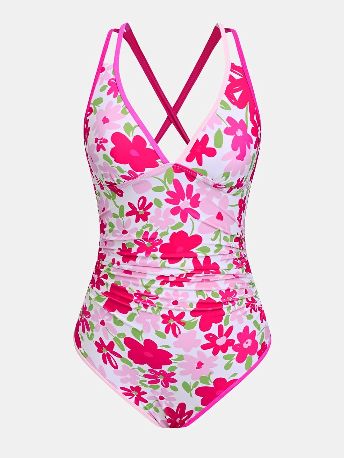 CUPSHE Women's One Piece Swimsuit V Neck Crisscross Back Cut Out Self Tie Color Block Ruched Bathing Suit