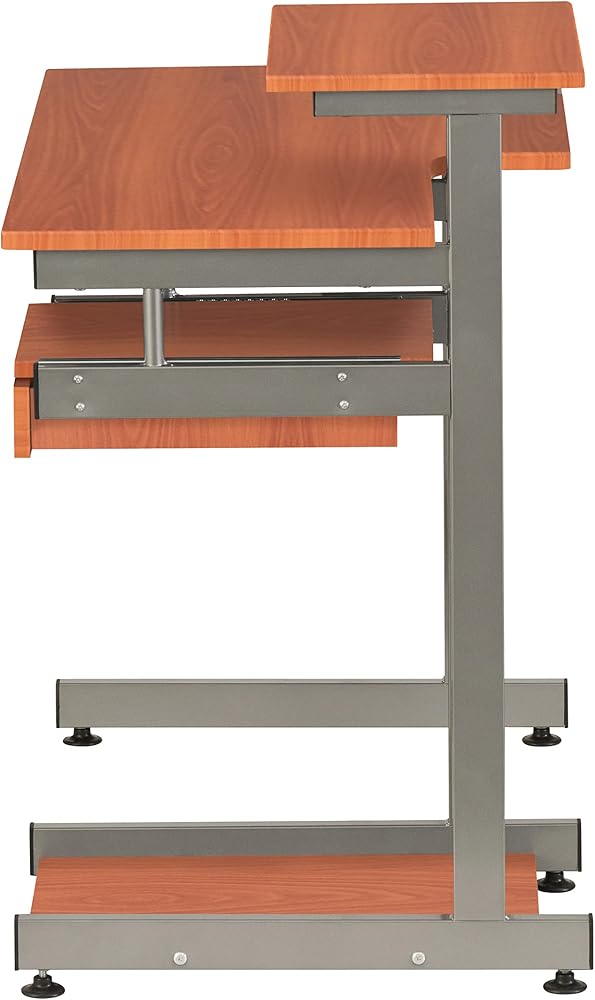 Techni Mobili Desk with Printer Shelf, Keyboard Tray and Drawer, Compact Workstation with Storage, Woodgrain