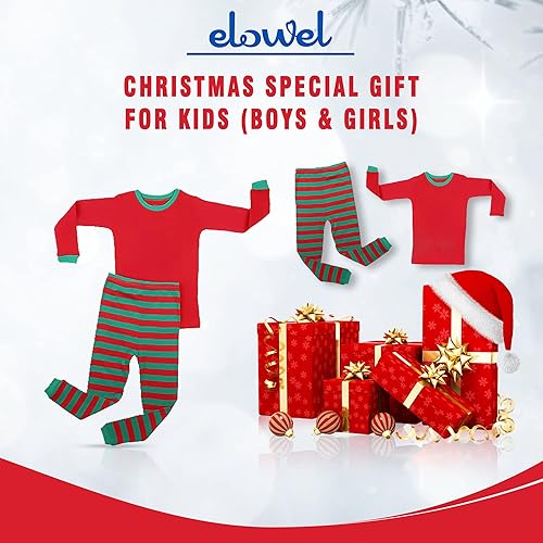 Miniatura 7 de Elowel piyama de dos piezas a rayas para niños y niñas, 2 piezas, 100% algodón, talle 6 meses a 12 años