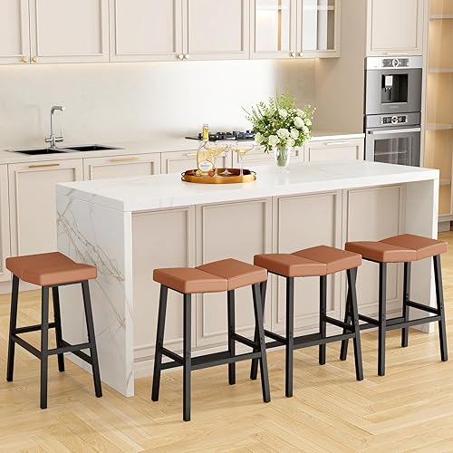 Miniatura 3 de HOOBRO Taburetes de bar, juego de 2 sillas de bar, taburetes de bar de altura de mostrador, taburetes de bar con silla de montar y superficie curva,