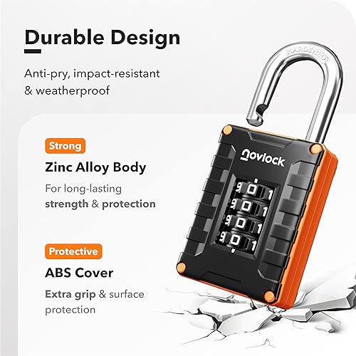 Miniatura 3 de Cerradura de casillero para gimnasio, escuela, hogar y trabajo  Candado de combinación de 4 dígitos  1 paquete, negronaranja