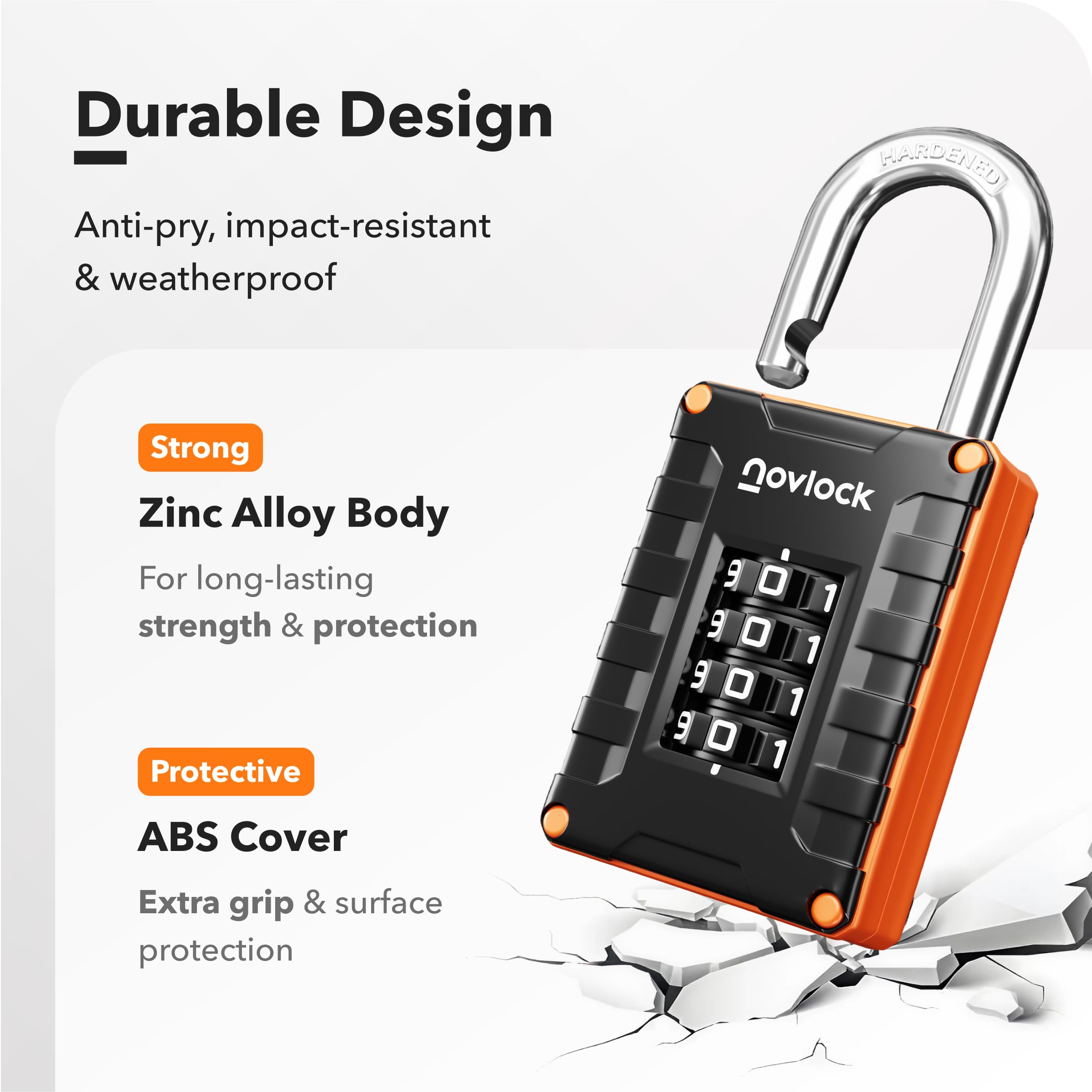 NOVLOCK Locker Padlock with 4-Digit Code for Gym School, Home, Work, Sturdy Combination Lock with Hardened Steel Shackle - Image 3