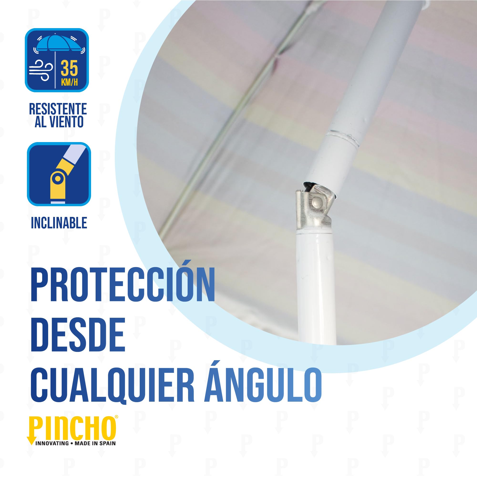 Pincho Parasol de plage à rayures multicolores 200 cm Support inclus, protection UV50+, inclinable et hauteur réglable, 8 baleines en fibre de verre, tube métallique résistant au vent