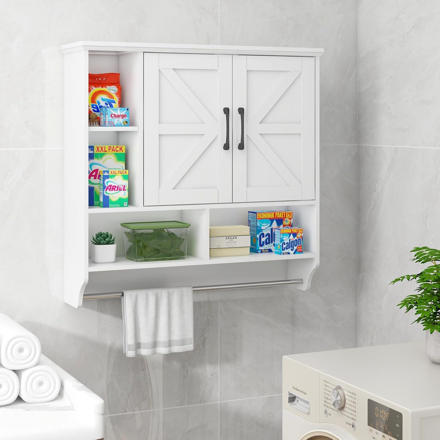 Amazon.com: Bathroom Cabinet Wall Mounted with Towels Bar, Bathroom ...