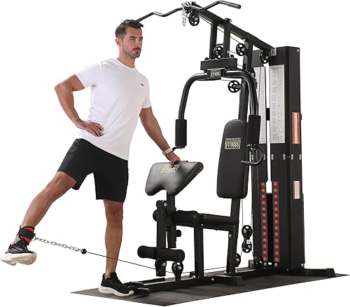 Miniatura 8 de BalanceFrom Máquina multifuncional de gimnasio en casa con marco de acero con alfombrilla de piso, estación de entrenamiento de fuerza con pila de