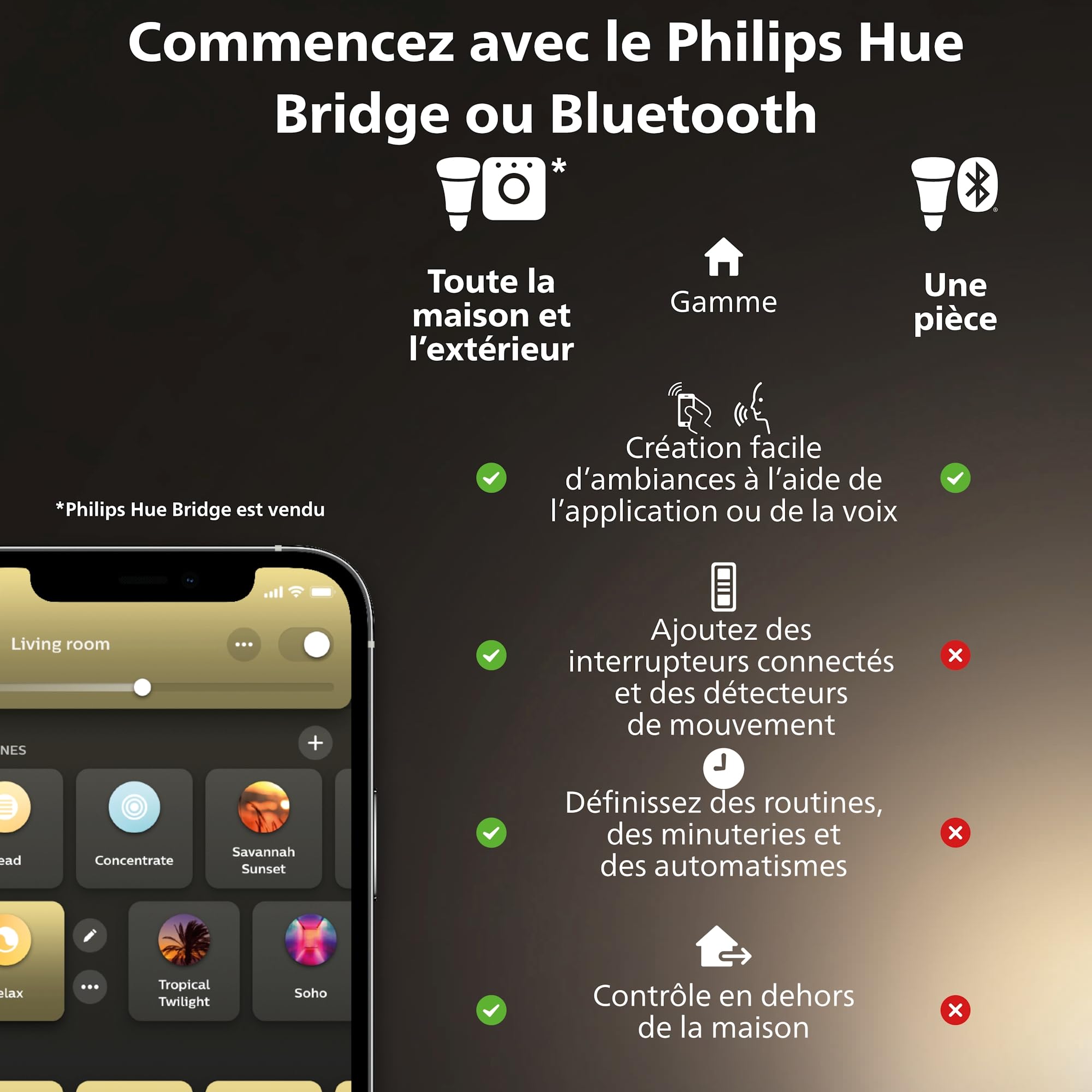 Philips Hue White Ambiance, ampoule LED connectée filament culot E27, compatible Bluetooth, pack de 3, fonctionne avec Alexa, Google et Apple Homekit