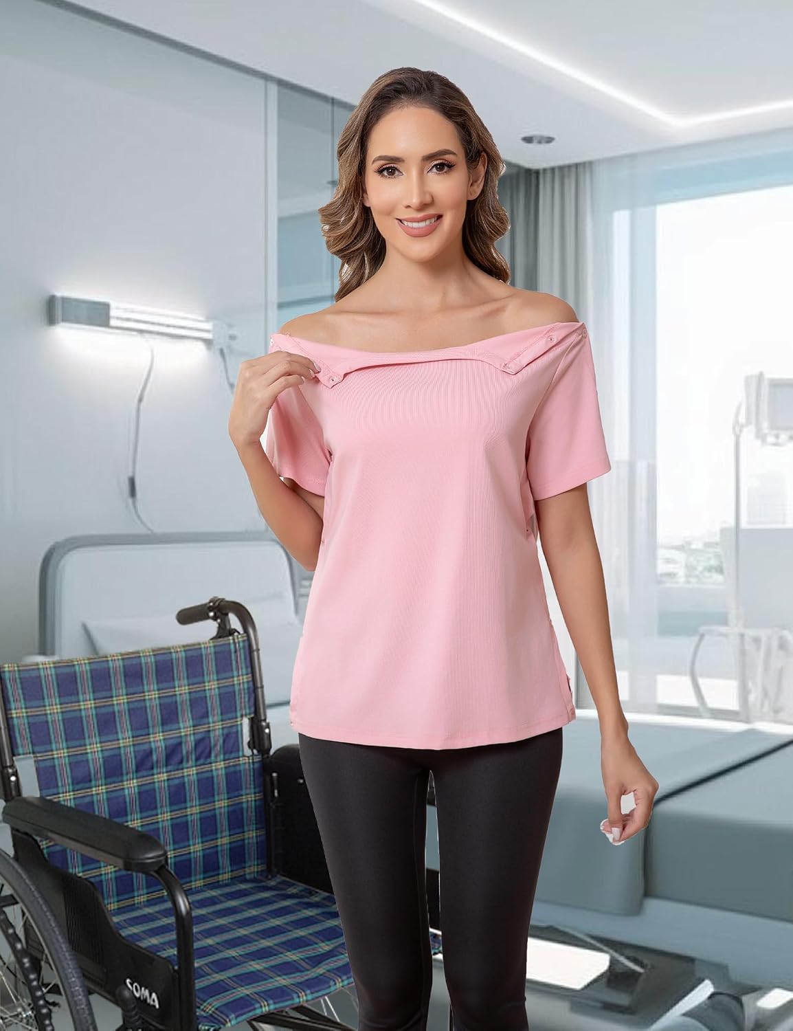 Post Shoulder Surgery Shirts for Women,Cuff Tear Away Top After Rotator Cuff Shirts Chemo Port Adaptive Clothing