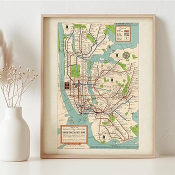 Amazon.com: Vintage 1948 New York Subway Map 11x14 Framed