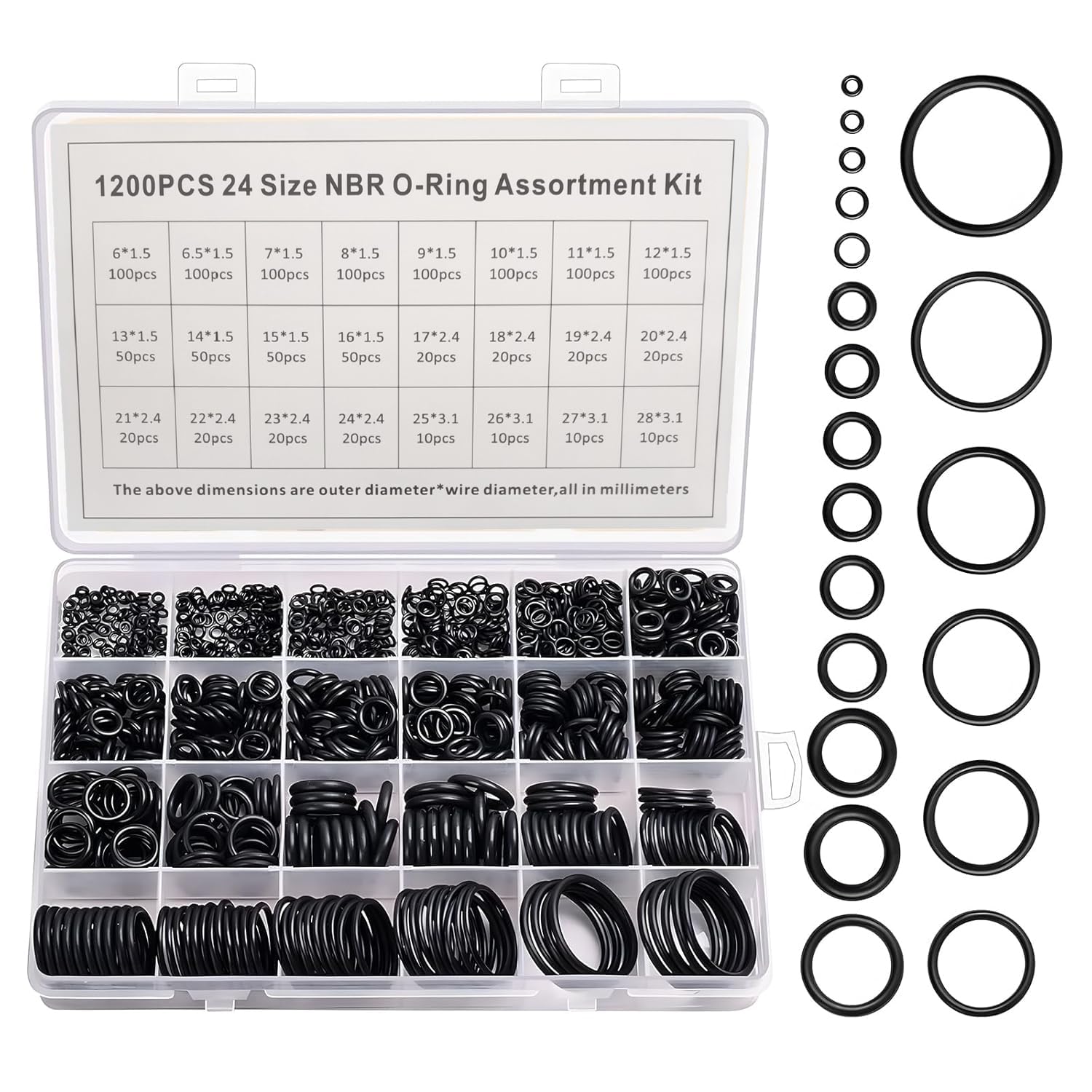 1200 Pcs O Ring, Repair Kit with Ring Box, Assorted 24 Sizes O-Rings for Automotive Plumbing and Household Repairs Including Pressure Washer Gun Accessories-picture-11