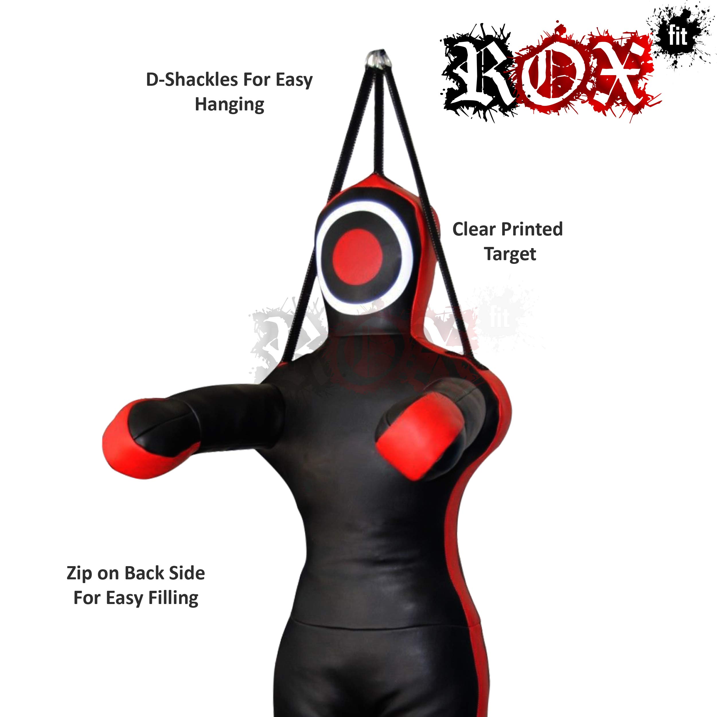 Mannequin de Grappling ROX Fit, Mannequin de Formation de Style Suspendu pour Sac de Boxe de Lutte de Jiu-Jitsu brésilien factice, Grappling Dummy, Mannequin de Frappe (REX-Hang-BLK/RED-6ft)