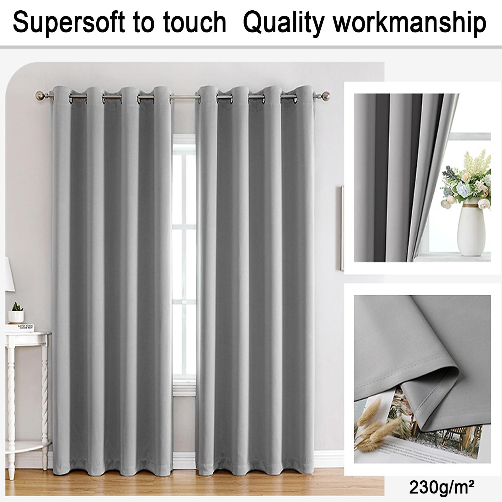 Zasłony Do Pokoju Dziecięcego 160 x 210 cm Miękka Faktura, Osłona Przeciwsłoneczna I Ciepło, Perforowane Zasłony Zasłona Do Drzwi 1-Calowych Nadaje Się Do Salonu, Jasny szary