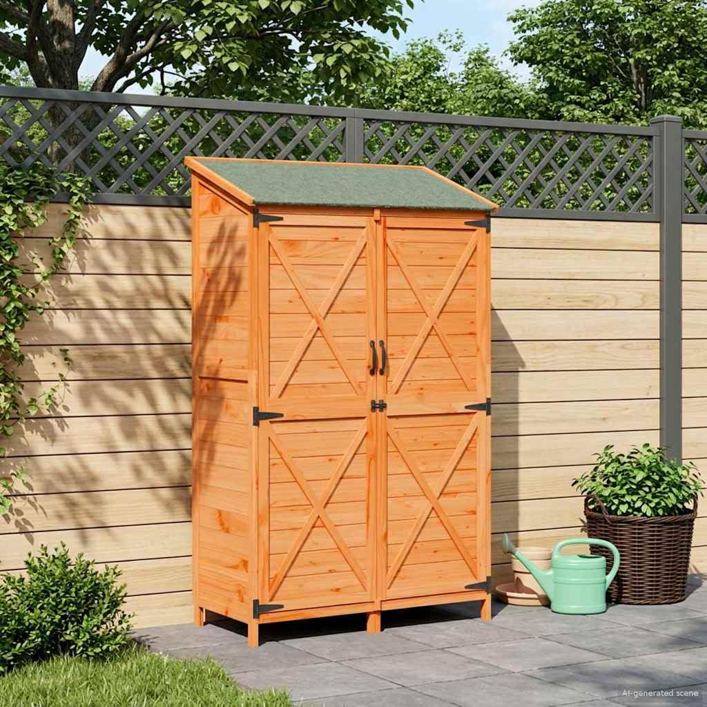 Casetta da giardino in legno marrone 106 x 56 x 176,5 cm | Pratico armadio da giardino per terrazza e giardino con tetto inclinato in asfalto e porta lamellare ventilata per attrezzi.