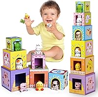 WelcomeToShyLizard Toddler Farm Animal Nesting Stacking Toys with Finger Puppets - Sorting Blocks for 1-3 Year Olds