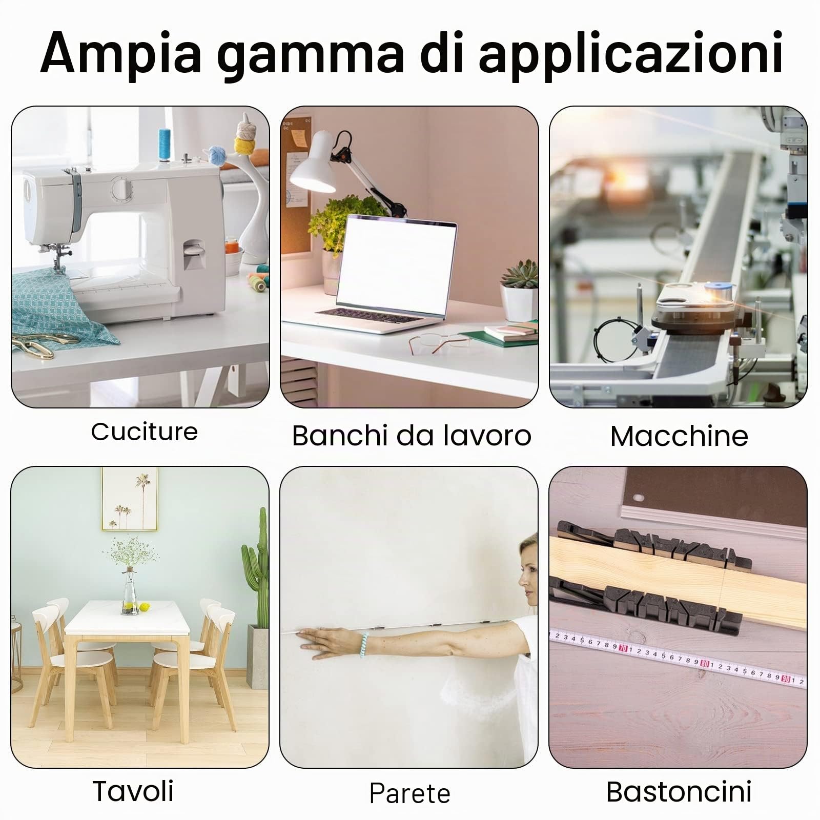 4 metro a nastro autoadesivo, 1 m, metrico 3 specifiche per l'incollaggio, 2 da sinistra a destra, 1 unidirezionale (destra o sinistra), 1 centrale