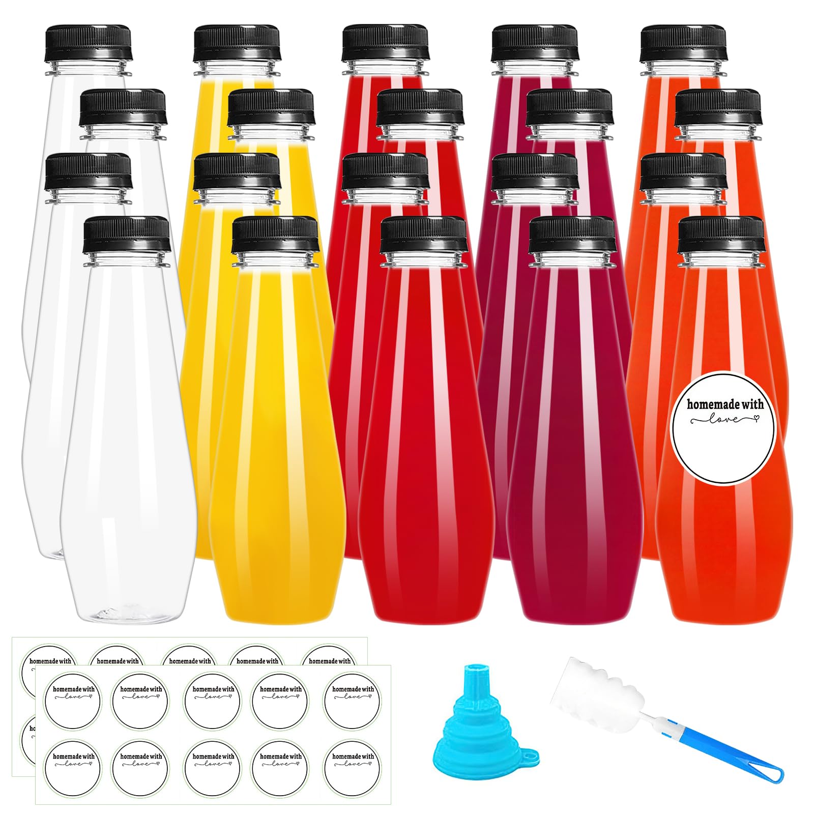 Woobroo 20 Pack Juice Bottles Plastic Bottles 350ML Empty Clear Juice Drink Bottles Reusable PET Plastic Bottles with Tamper-Evident Lids for Smoothies Milk Homemade Drinks