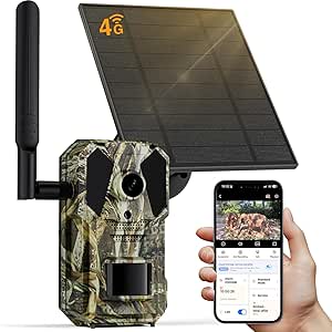 4G LTE Cellular Trail Camera with eSIM Card and Solar Panel, Deer Camera with Full Color Night Vision, Infrared Detection, No Glow IR, IP 65 Waterproof - Aqua asin的图片