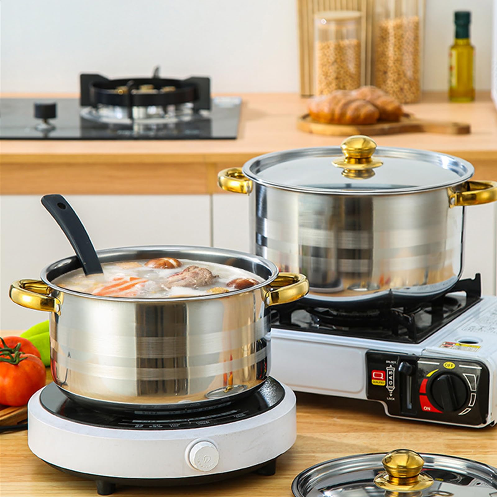 Topfset Induktion 5-teilig, Edelstahl Kochtopf Set mit Glasdeckel | Spülmaschinenfest & Doppelgriff, Für Gas, Elektro & Ceran, Rostfrei & Langlebig