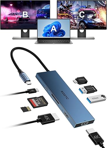 Miniatura 8 de Adaptador USB C a HDMI dual 4K a 30Hz, adaptador multipuerto USB C Hub KOZYC con 2 HDMI, USB 3.0, 100 W PD, compatible con divisor USB C a HDMI