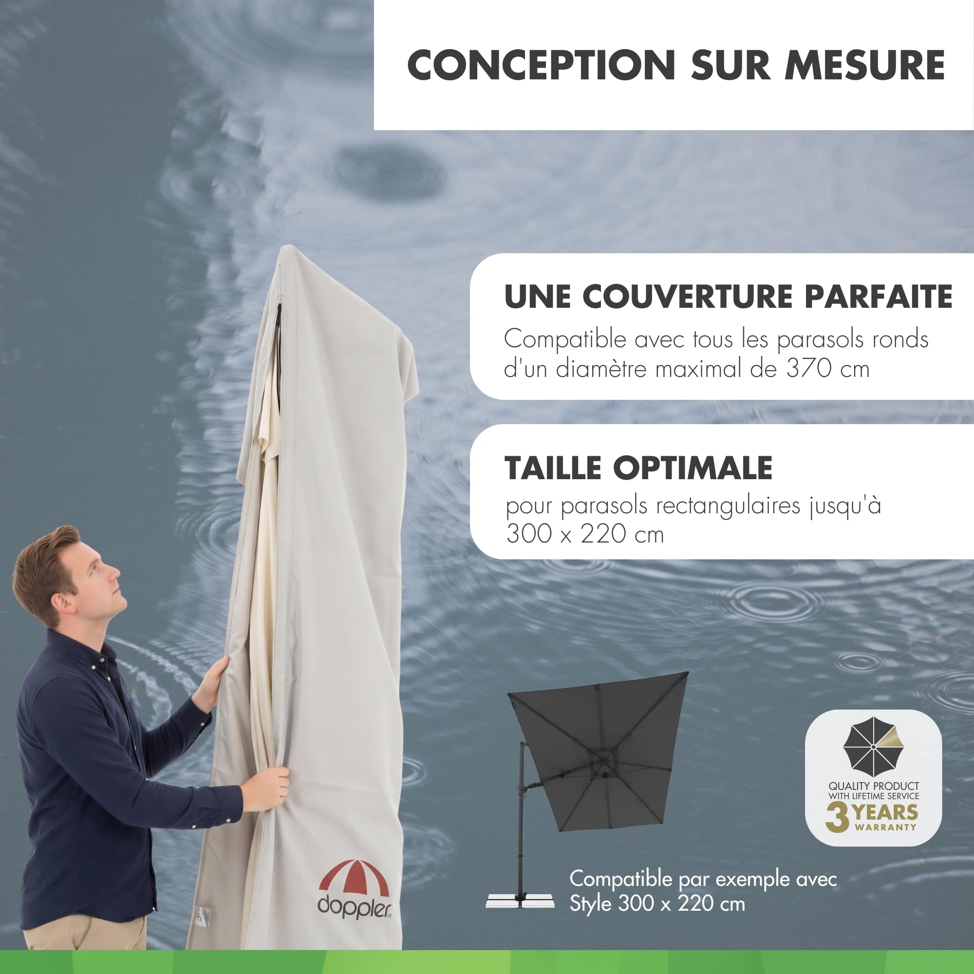 doppler Housse de parasol L, parasol déporté jusqu’à Ø 370 cm