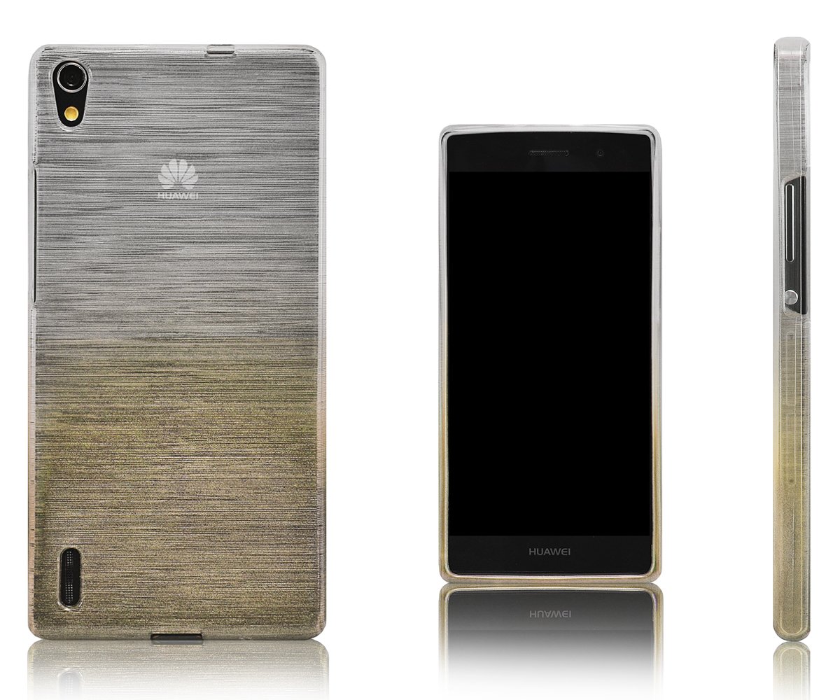 Xcessor Transition Flexible TPU Case with Gradient Silk Thread Texture for Huawei Ascend P7 - Transparent/Gold