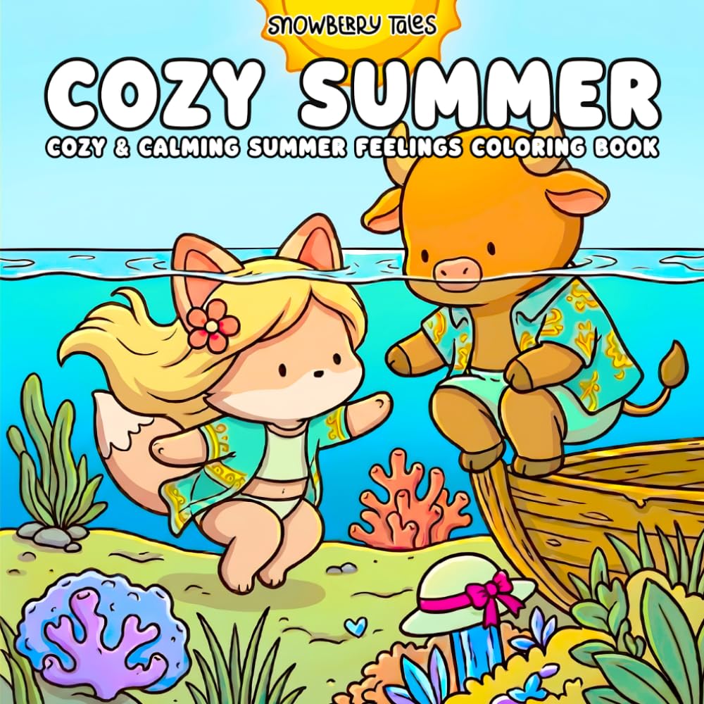 Cozy Summer – Cozy & Cute Summer Feelings Coloring Book: Adorable Kawaii Animal Friends Enjoying Summer Together | Cute Beach, Pool & Sunshine Scenes for Relaxation & Creative Fun