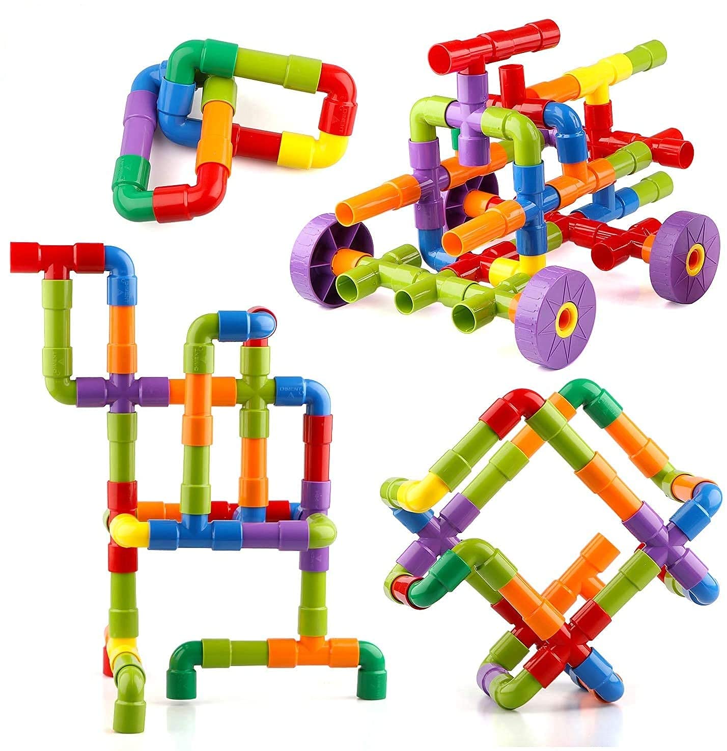 AEXONIZ TOYS Colorful Building Blocks for Kids - Plastic Pipe Building Block with Wheels Creative Smart Activity Fun and Learning Blocks Puzzle Assemble Toys, Children Gift Set (85Pcs) (B09XR1WY55) Amazon Price History, Amazon Price Tracker