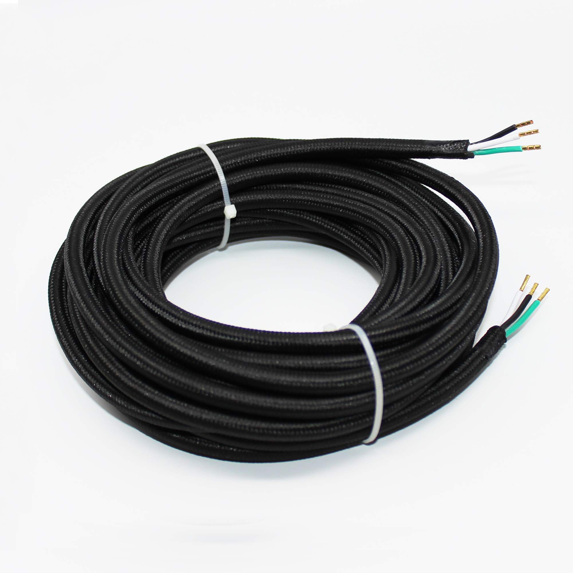 18/3 20Ft Vintage Electrical Wire Rayon Covered Lamp Cord Braided Black 18 AWG 3 Conductor Flexible Fabric Pendant Lighting Power(10A)