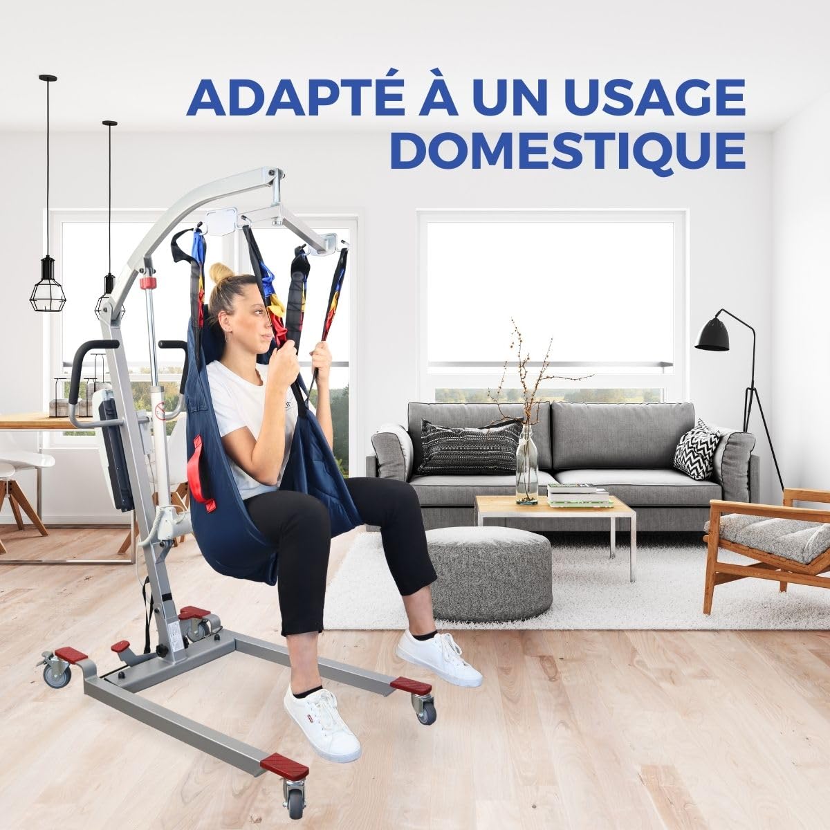 Mobiclinic®, Lève-Personne Électrique pour Personnes Âgées, Pliable, Jusqu'à 180 kg, Structure Pré-assemblée, Harnais de Transfert Inclus, Largeur Réglable, Roues avec Freins, Acier, Fortuna