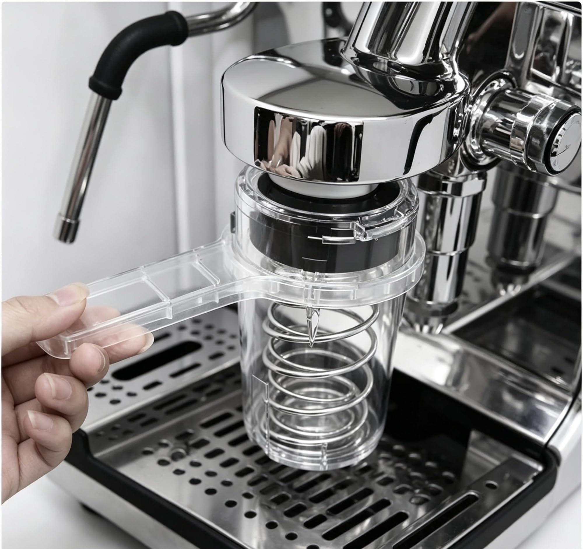 E61 Automatischer Kaffeebrühkopfreiniger, 58-mm-Rückspülwerkzeug mit Druckentlastungsventil, automatische Druckentlastung für alle Standard-Espressomaschinen