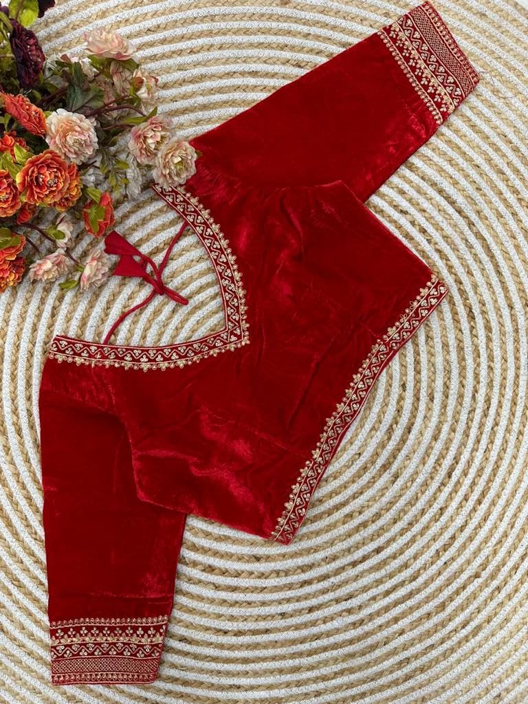 Pujia Mills Women's Solid Half Sleeve Regular Blouse (Velvet 501 Red 36