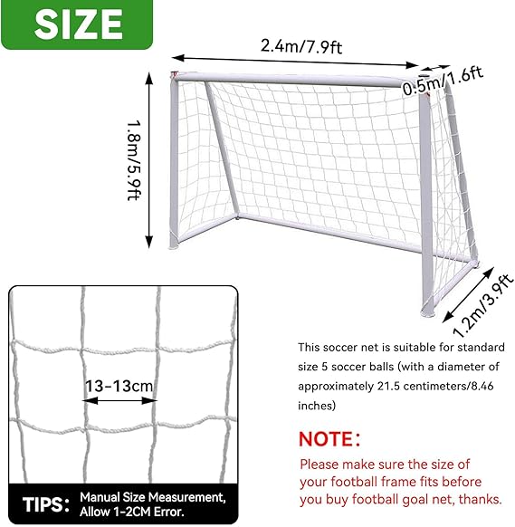 Soccer Net 8x6, Soccer Net for Replacement Football Goal Netting High Impact Sports Practice Barrier for Adults and Youth Football Practice, 8 X 6 Ft