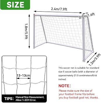 Soccer Net 8x6, Soccer Net for Replacement Football Goal Netting High Impact Sports Practice Barrier for Adults and Youth Football Practice, 8 X 6 Ft