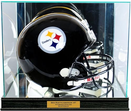 Vitrina rectangular para casco de fútbol con grabado y vidrio de conservación (99% UV)