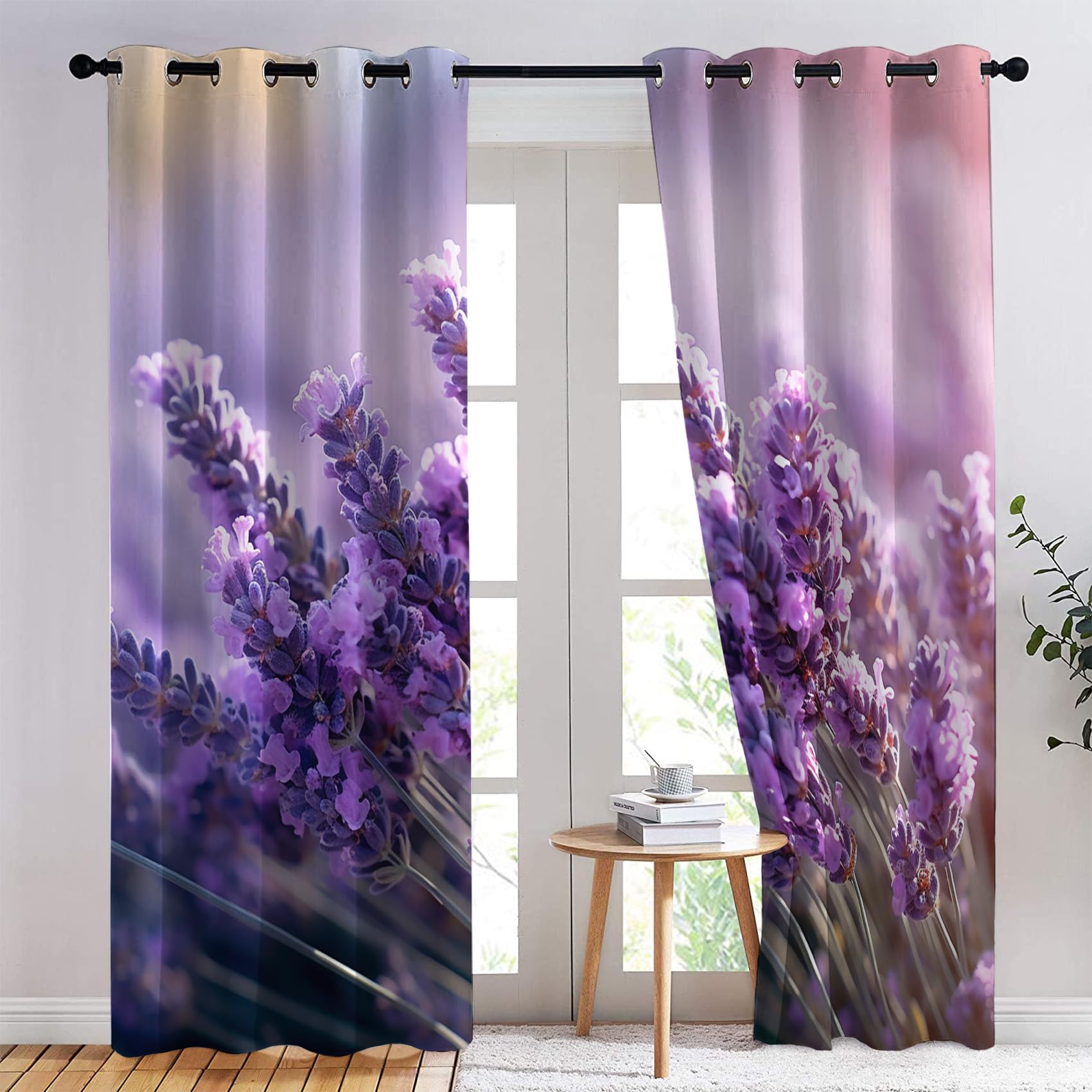 SZLYZM Tulip Floral Blackout Curtains, Purple Flower Bedroom Curtains & Living Room Curtains 46x72 Inch 2 Panels Set, Thermal Eyelet Drapes Decorative Patterned Window Treatments 72 Drop (Qy-&67)