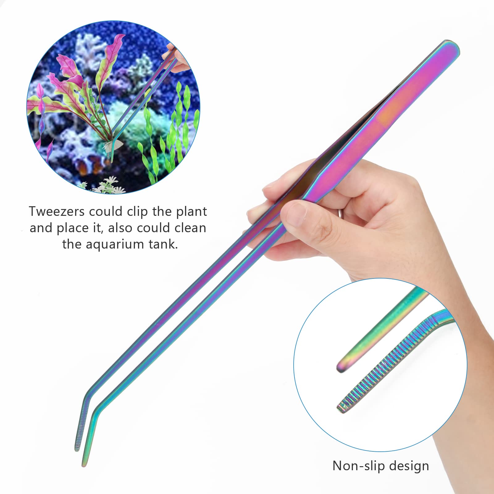 Kit extra lungo Aquascape per acquario, colorato, 4 in 1, strumento anti-ruggine, per piante acquatiche Aquascaping, forbici per acquario e acquario, set di strumenti per acquari