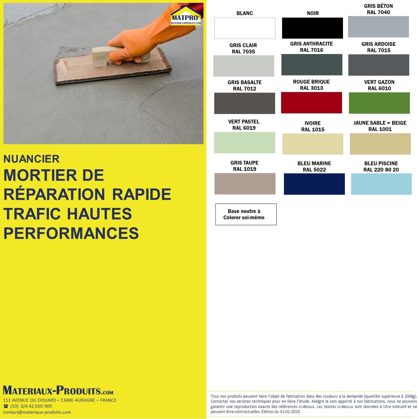 MATPRO - Mortier de Réparation Bi-Composant à Retrait Compensé - Fibré et Thixotrope - Horizontal et Vertical - Épaisseur jusqu'à 7 cm - Sans Solvants - 29Kg
