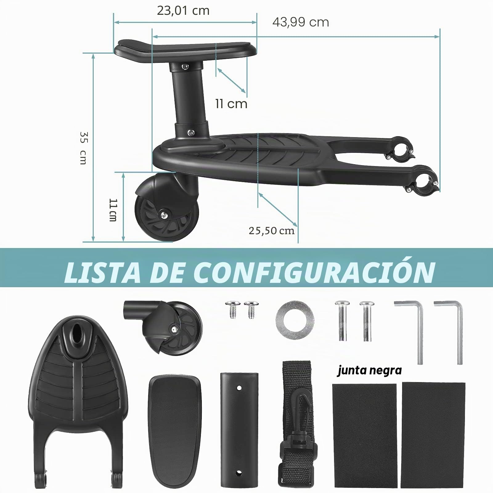 Vihir Mini Buggy Board con asiento Cochecito para el Segundo niño, Pedal Auxiliar Conector extraíble Asiento, Accesorio para niños de 2 a 6 años compatible