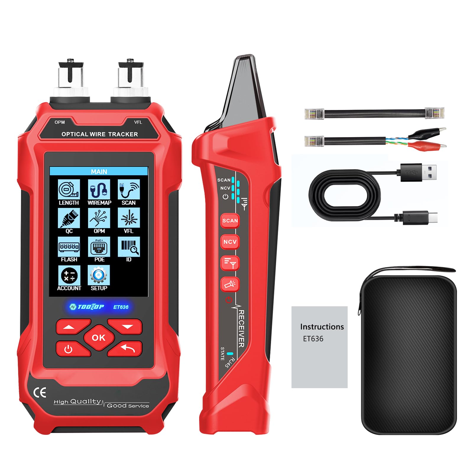 Tester per cavi di rete RJ45/RJ11/BNC – Misurazione lunghezza, rilevamento guasti, PING, PoE, tracciamento tono, display LCD multifunzione
