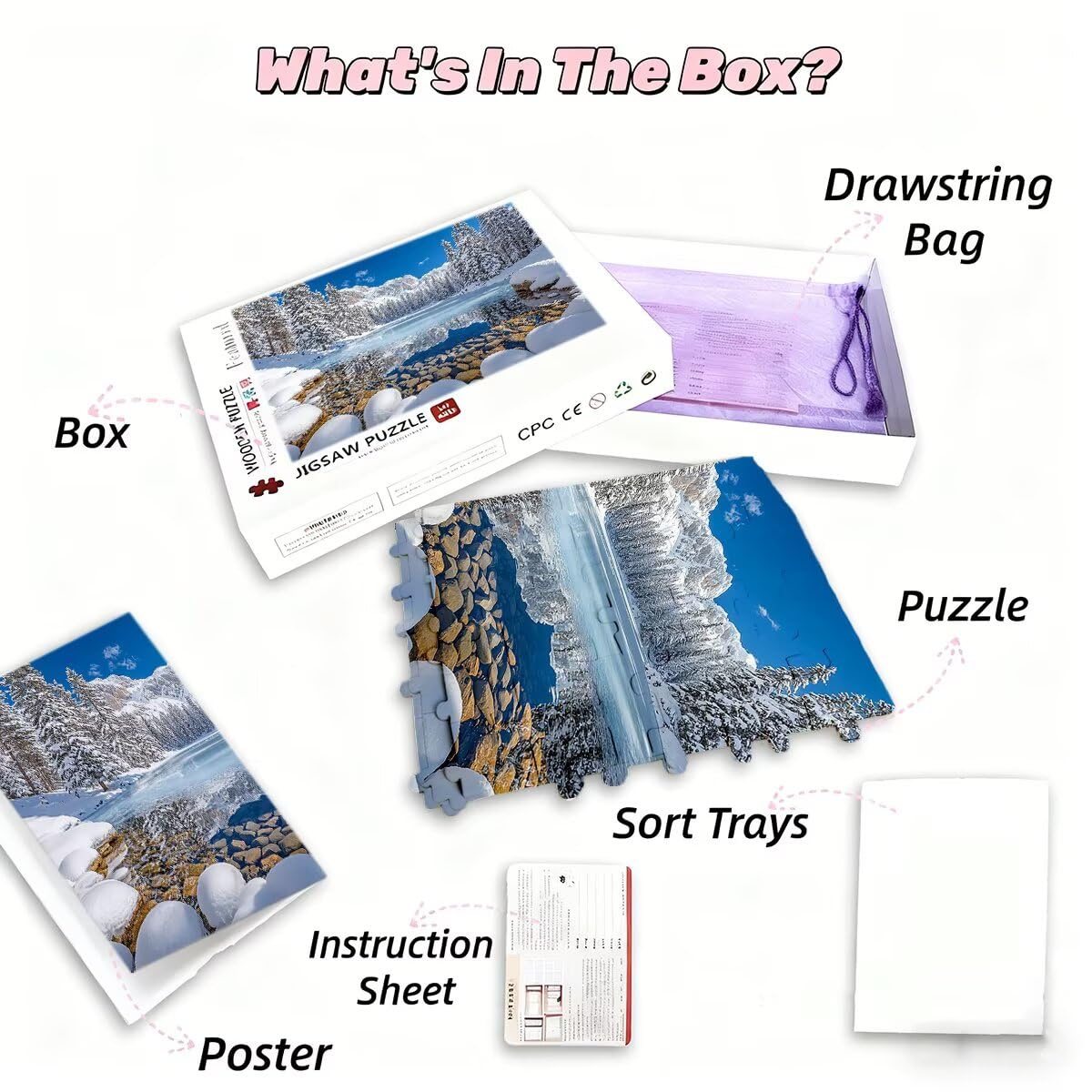 Puzzle 6000 sztuk zima DIY Puzzle dla dorosłych 179 x 105 cm wysokiej jakości opakowanie z dodatkowymi zabawnymi wyzwaniami, kreatywna rozrywka klasyczne zabawne wyzwania na prezent wystrój L-85