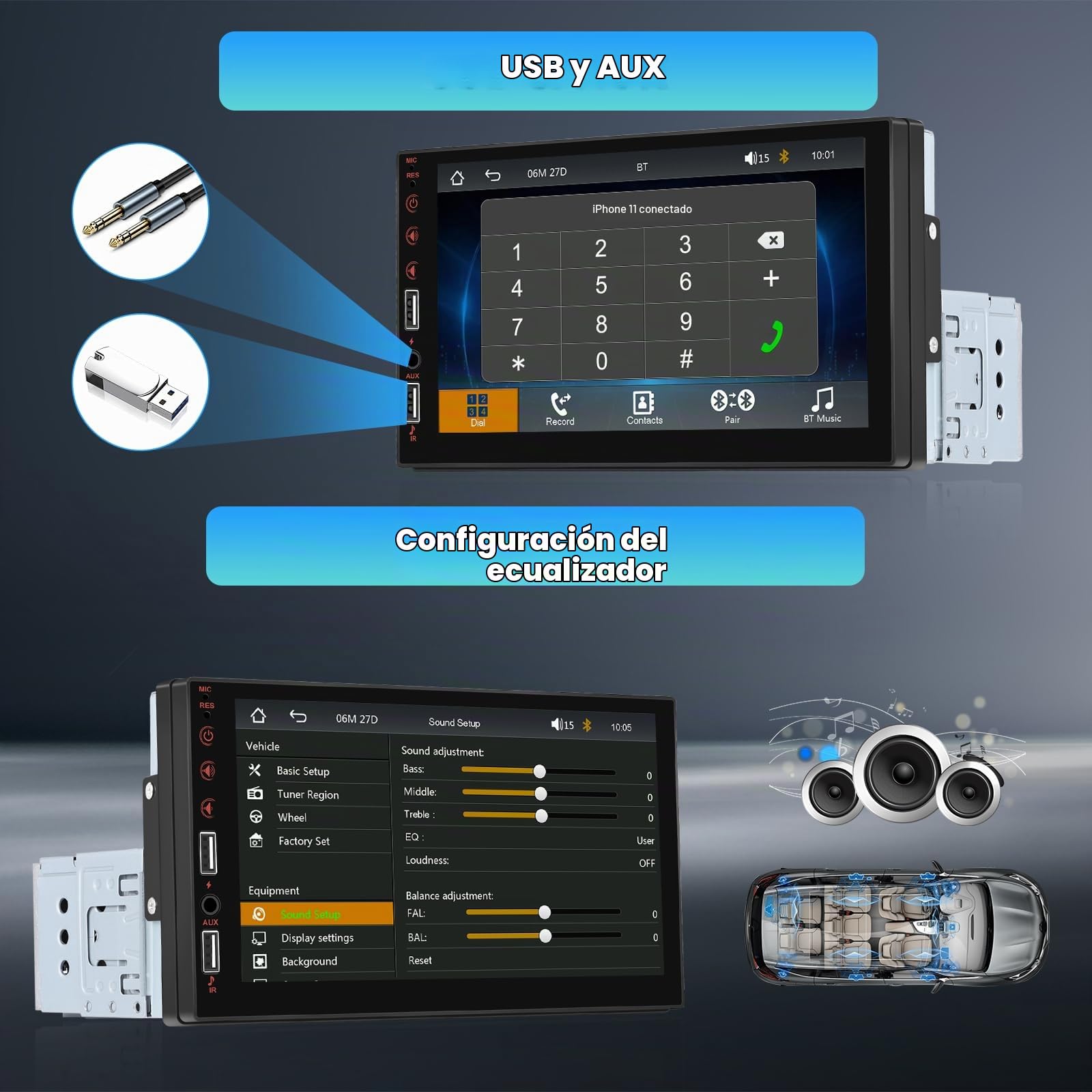 Inefala 1 DIN Radio Carplay con Mic+Cámara Trasera+Mandos a Distancia, 7 Pulgadas Pantalla Táctil Radio de Coche Bluetooth con Android Auto Mirror Link FM Radio USB SWC