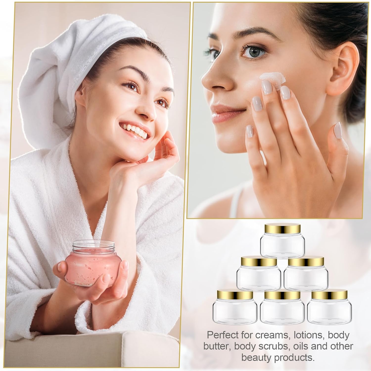 Mumufy Round Plastic Containers Plastic Jars with Lids Empty Travel Containers for Creams Refillable Cosmetic Jars for Lotions Body Scrub Body Butter(8 oz,Gold,Clear,48pcs)