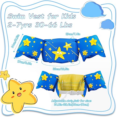 Miniatura 3 de Chriffer Chaleco de natación para niños de 20 a 66 libras, flotador con alas de brazo para bebés y niños de 2, 3, 4, 5, 6, 7 años de edad, para el
