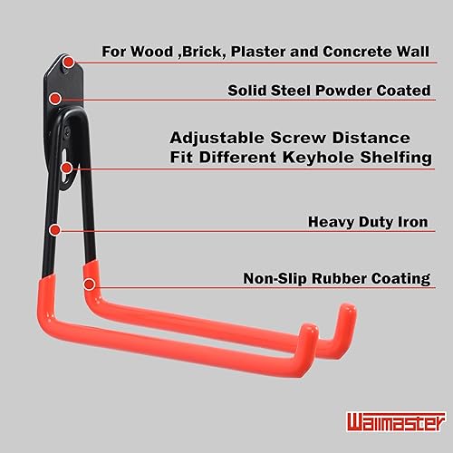 Miniatura 5 de Wallmaster Kit organizador de ganchos de garaje, paquete de 12 ganchos ajustables y resistentes, para montaje en pared, organización de garaje de