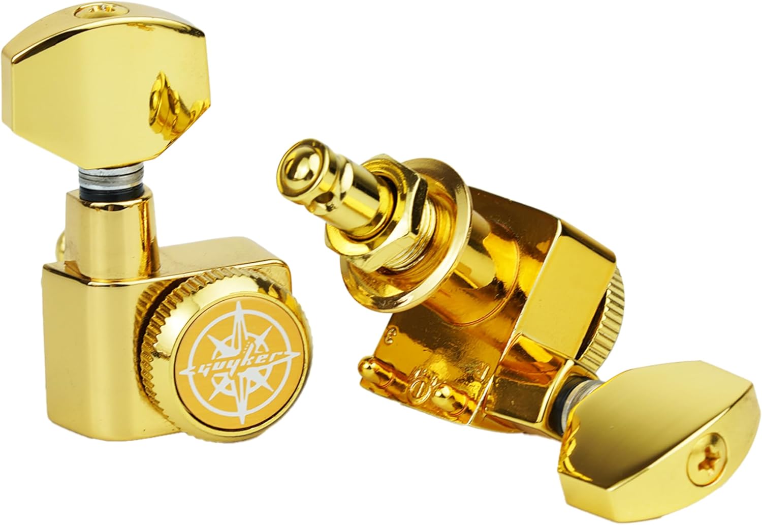 Guyker 6 In-line Guitar Locking Tuners – 1:18 Lock String Tuning Key Pegs Machine Heads for Folk Classical Acoustic Electric Guitar - GK434, Gold