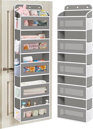 Miniatura 10 de Organizador para colgar sobre la puerta, 5 estantes para colgar en la puerta del armario, con 10 bolsillos de malla, organizador de armario de Un