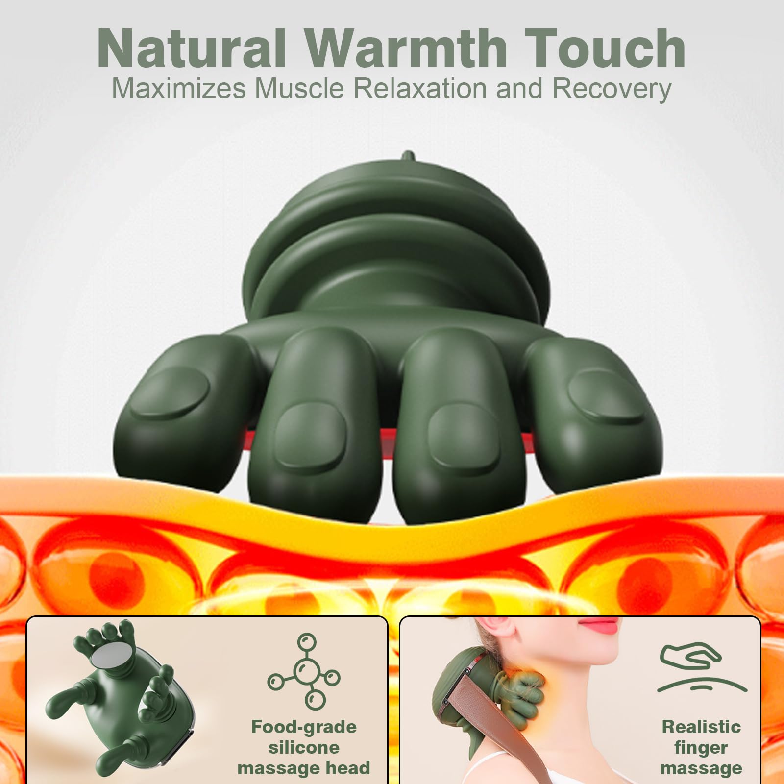 Masajeador Cervical y Espalda 4D a Mano Biónica, Masajeador Cuello Eléctrico, Masajeador de Cuello Inalámbrico 4D con 3 Niveles de Intensidad y 2 Niveles de Calor para Relajar Los Músculos (verde) - 3